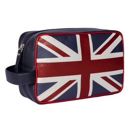 Mala Leather Mens/Boys Toiletry Soft Leather Washbag Union Jack Navy