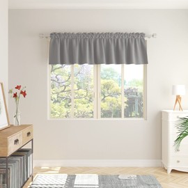 LKTCOBTAC Lightgrey Small Tiers Kitchen Short Small Mini Window Curtains Valance 12 inches Length Blackout Home Decor Blackout Basement rv Camper Living Room/Bedroom 60W by 12L 1 Piece Rod Pocket
