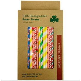 Biodegradable Paper Straws for Drinking (Assorted) - Pack of 100