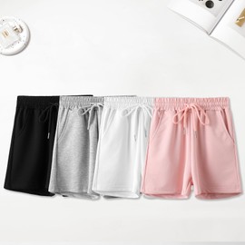 Chicduo Girls Cotton Athletic Shorts Kids Active Performance Running Soccer Shorts with Drawstring & Pockets