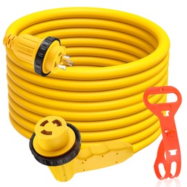 Kanayu 30Amp RV Power Extension Cord Compatible with NEMA L5-30P/R Marine Boat Cord Heavy Duty Electrical Cable 90° Grip Handle Adapter Locking Female with Seal Collar, 10AWG/3C, ETL Listed(50 ft)