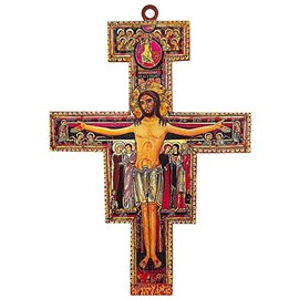 Trinity Church Supply San Damiano Crucifix Religious Hanging Sign Inspirational Cross Decor Wall Decor Wooden Decoration Rustic Vintage Cross, 4.4 Inch x 6 Inch, 6 Pack
