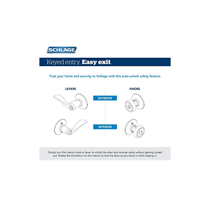 SCHLAGE F51A ORB 625 Orbit Knob Keyed Entry Lock, Bright