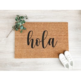 Hola Script Doormat Welcome Mat Cute Doormat Front Porch Decor Housewarming Gift, Funny Door Mat, Cute Doormat Bathroom Door Mat Shoe Mat Porch Decor 16x24 Inches