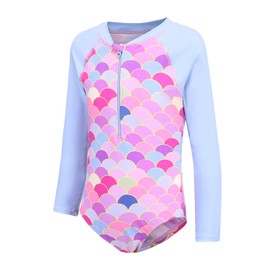 Moon Tree Big Girls One Piece Swimsuits Mermaid Bathing Suit Long Sleeve Rash Guard for Girls Pink Size 12