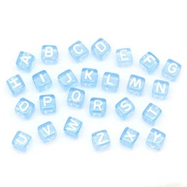 450 Blue Acrylic Letter Beads with White Letters 6mm with 3.4mm Hole