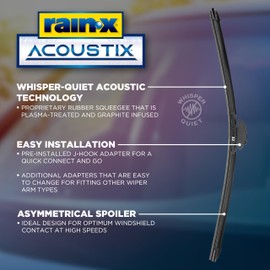 Rain-X Acoustix 15" Wiper Blades (Pack Of 1), Whisper Quiet Automotive Replacement Windshield Wipers, Plasma Treated & Graphite-infused Coating for Smooth Performance & Long-lasting Durability