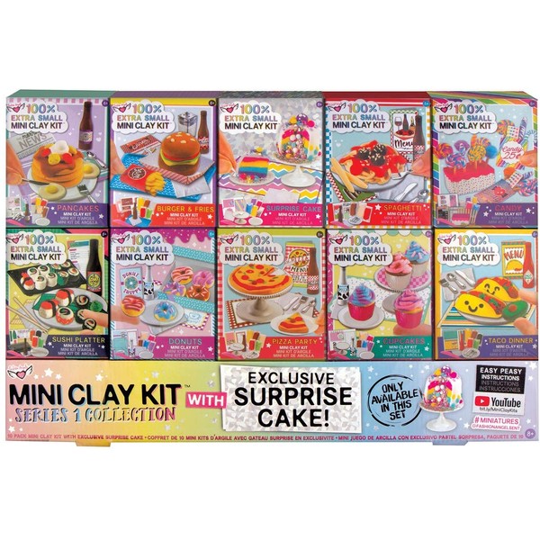 Fashion Angels Extra Small Mini Clay Kits (12317) - Air Dry Modeling Clay for Kids, Mini Food Kits Set (Set of 10 Kits)