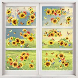 Sunflower Window Clings Spring Decorations Supply Summer Window Sticker Sunflower Window Decals Fall Window Decorations Autumn Clings Holiday Birthday Parties Bedroom Nursery Living Room Decor
