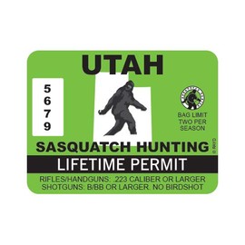 RDW Utah Sasquatch Hunting Permit - Color Sticker - Decal - Die Cut - Size: 1.25" x 0.94"