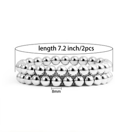 Elegance 11 designs Chunky Silver Stretch Bangle Bead Bracelets For Women Large Beaded Stackable Plated Trendy Stack Bracelet