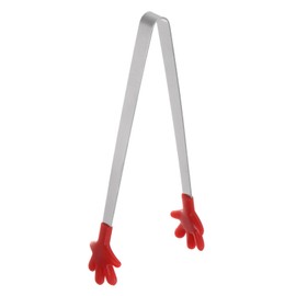 HARFINGTON Mini Food Tongs 5.67" Hand Shape Stainless Steel with Silicon Tips Small Cooking Tongs Kitchen Food Tongs Serving Tongs for Cooking Grilling BBQ Barbecue Kitchen, Red