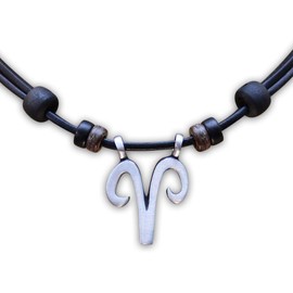 Hana Lima 1 of 12 Zodiac Signs on Adjustable Horoscope Leather Necklace, Surfer Chain, Pewter