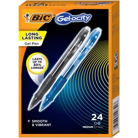 BIC SUPER SMOOTH Gel-ocity gel pens, Bulk Pack Of 24 Ink Pens, 12 Black And 12 Blue Retractable Gel Pens, Medium Point 0.7 mm, 24-count