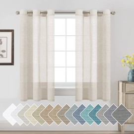 H.VERSAILTEX Linen Curtains Nickel Grommet Natural Linen Semi-Sheer Curtains 2 Panels Privacy Added Premium Soft Rich Material Drapes for Bedroom/Living Room/Sliding Door - 37x63 Inch- Natural