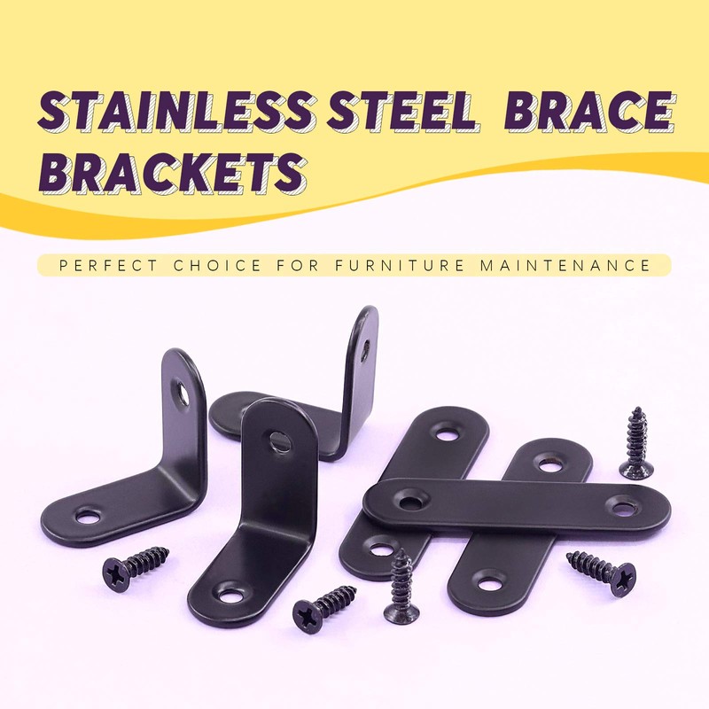 Swpeet 56pcs Black Stainless Steel Corner Struts Set Metal L