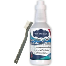 Wonderson Professional Strength 2-in-1 Heavy Duty Tile & Grout Cleaner with Acid Mimic Formula for White & Colored Grout with Ceramic or Porcelain Tiles - 32oz Bottle & Grout Brush