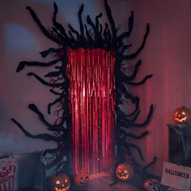 3.3ft x 6.6ft Black Red Party Streamers Backdrop Black Craft Paper Roll