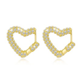 925 Sterling Silver Small Heart Hoop Earrings for Women, 14K Gold Plated Cubic Zirconia Heart Hoops Earring Hypoallergenic Jewelry Gift