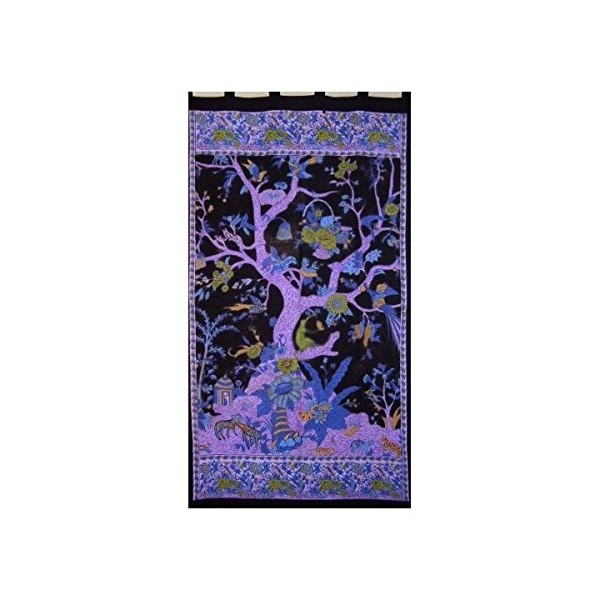 Tree of Life Tab Top Curtain-Drape-Door Panel-Black/Purple