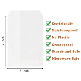 Wax Paper Bags, Glassine Bags 5x7 Inches, 100 Pcs White Paper Cookie Sleeves for Treat