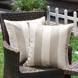 SK Studio Pack of 2 Outdoor Cushions Weatherproof Waves Striped Cushion Cover Sofa Cushion Decorative for Garden Sofa Living Room Bed Stripes Grey 45 x 45 cm