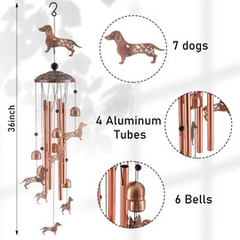 Briwooody Dachshund Dog Wind Chimes for Outside Dachshund Gifts for Women 36" Metal Windchimes with 4 Aluminum Tubes Pet Memorial Wind Chimes Birthday Gifts Dog Wind Catcher for Garden Patio Decor