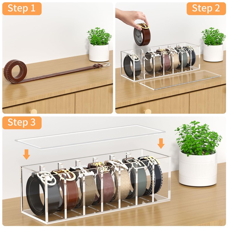 FEMELI Belt Organizer, Acrylic Belt Storage for Closet with Dust