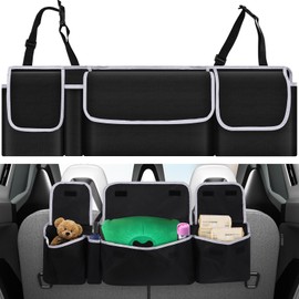 Car Storage Bag, Car Organiser 90 x 12 x 25 cm, Car Boot Organiser with 4 Pockets, Car Boot Organiser, Back Seat Boot Bag, Waterproof Car Interior Organisation for Boot