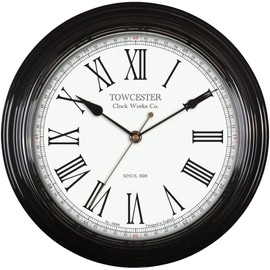 Towcester Clock Works Co. Traditional Quartz Wall Clock with Large Roman Numerals, Black, 30 cm l x 30 cm w