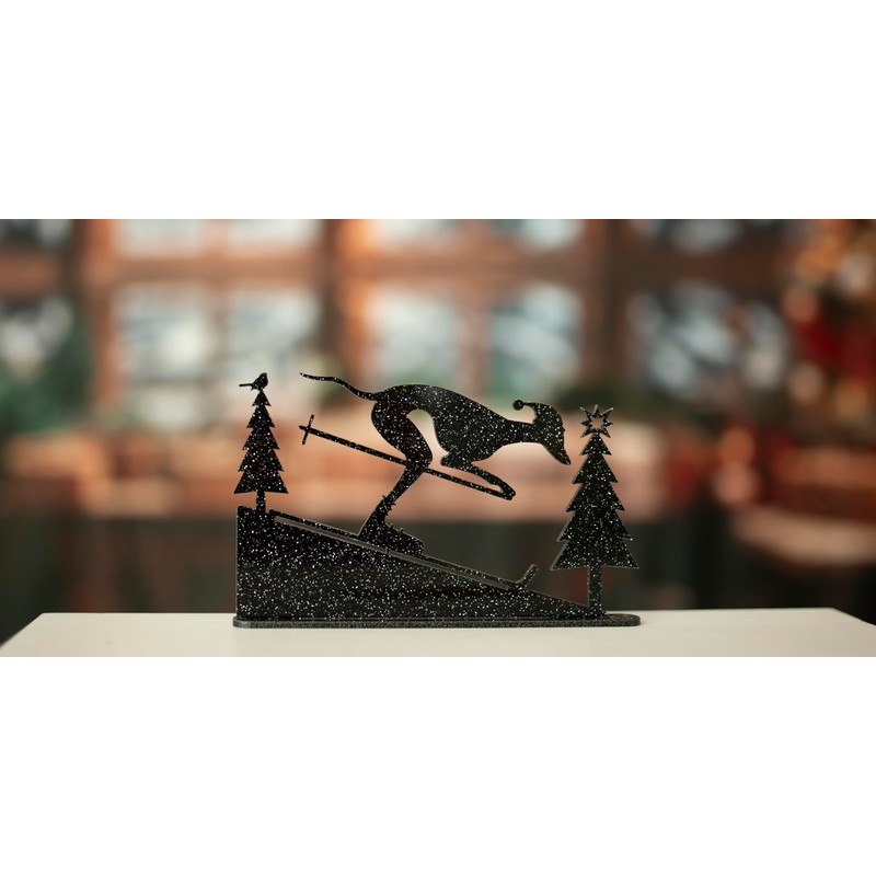 Skiing Whippet Greyhound Silhouette Ornament - Handmade Festive Decor for