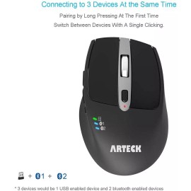 Arteck Multi-Device Wireless Bluetooth Mouse with Nano USB Receiver Ergonomic