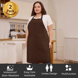 FunChaos Pack of 2 Plus Size Cooking Apron, Coffee Apron, Unisex Kitchen Apron with 2 Pockets for Cooking, Barbecuing, Working, Professional Apron for Waiters, Artists, Hairdressers (Large Size)