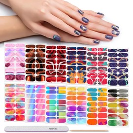 DANNEASY 12 Sheets Nail Wraps for Women Nail Polish Strips Color Blending Self Adhesive Nail Polish Stickers Fingernail Manicure Sticker with Nail File, Cuticle Stick (Rainbow&Marble)