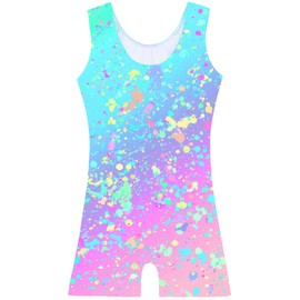TFJH E Leotards for Girls Gymnastic Outfits with Shorts Sleeveless Kids Biketard Unitard Blue Dots 130