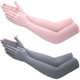 CatchU 2 Pairs UV Long Sun Protection Gloves, Touchscreen Arm Sunblock Driving Gloves UPF 50+ for Outdoor Sports Cycling (Dark Gray+Pink)