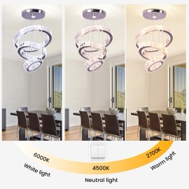 Dimmable with Remote 3-Ring K9 Crystal Chandelier Pendant LED Ceiling Lights for Dining Living Room ChandelierShade  color: Multicolor, Design Style: Modern, Lamp Power(W): 50, Number of Lights: LED