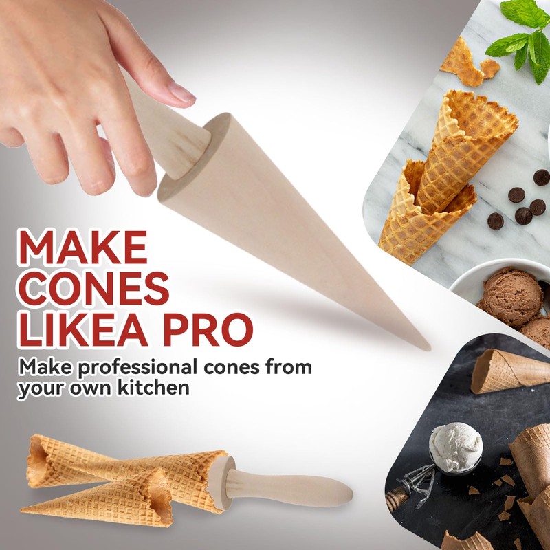 Waffle Cone Roller,Ice Cream Cone Mould,Waffle Cone Maker,Wooden Cone Mold