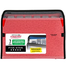 Five Star 72705 Carpeta archivadora expansible de 7 bolsillos personalizables, roja, 34.92 cm x 27.35 cm (13.75 x 10.75 cm)
