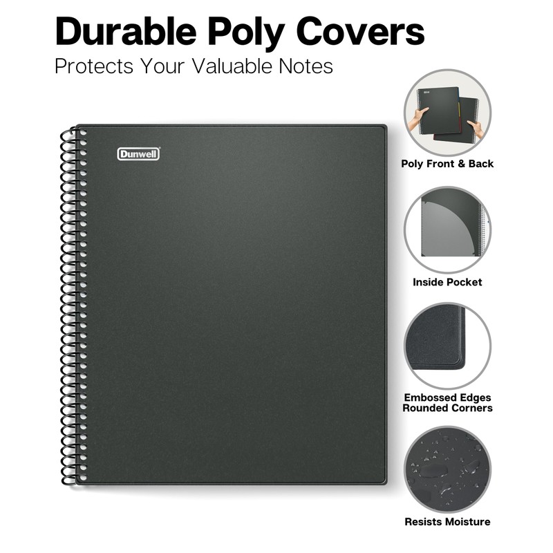 Dunwell 3-Subject Notebook College Ruled 8.5 x 11 (Black) -