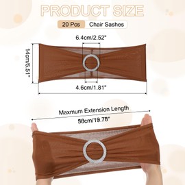 uxcell 20 Pack Chair Sashes, Stretch Chair Cover Band with Buckle Slider Polyester Bows Cover Band Universal Elastic Ties for Wedding Party Ceremony Event Decorations, Light Brown
