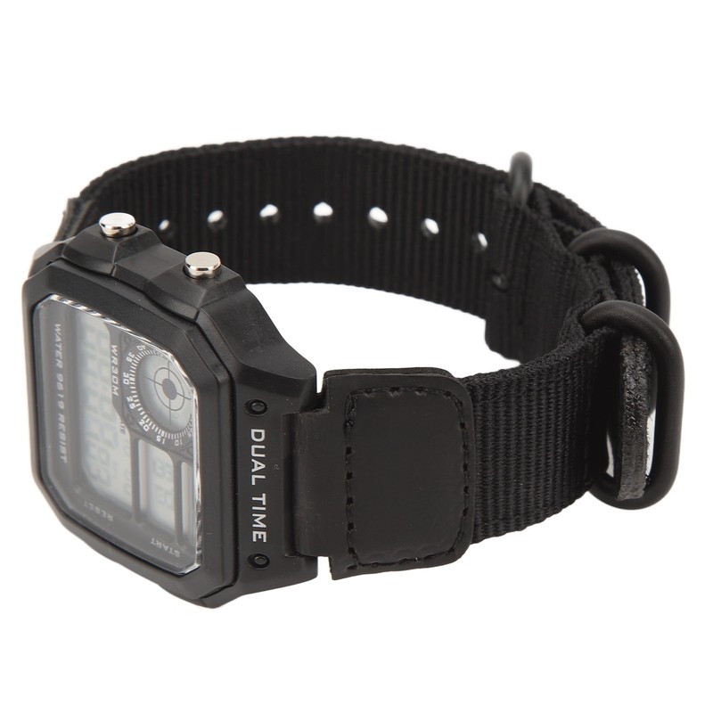 Digital Chronograph Watch Luminous Waterproof Multi Function Retro Style Square