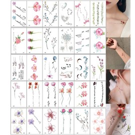tuzuru Temporary Tattoos, 30 Stickers, Cute, Deer, Flowers, Waterproof, Bonus Included