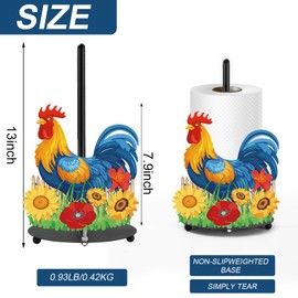 Whaline Rooster Sunflower Paper Towel Holder Vintage Rooster Floral Large Metal Towel Holder Stand for Farmhouse Home Party Kitchen Bathroom Countertop Decor Accessories