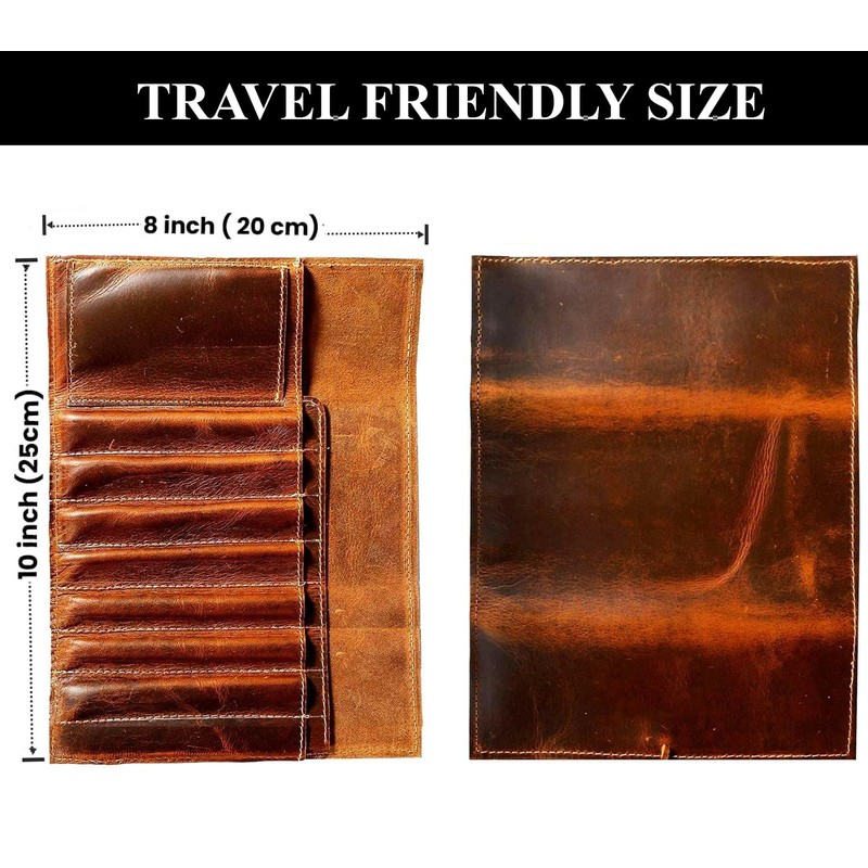 Jaald Genuine Leather Pencil Roll Brush Case Pen Holder Organizer