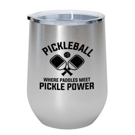 Pickleball Silver Edition Wine Tumbler 12oz - Where paddles meet - Ball Game pop tennis rackets netball handlball