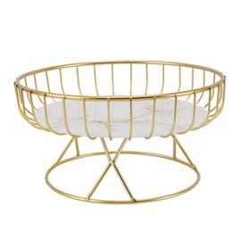 Frutero Grande de Alambre de Metal, Bandeja de Hierro Duradera con Superficie Lisa, Ventilada, Organizador de Almacenamiento para Cocina (S Fondo con rayas doradas.)