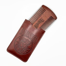 Barbanegra Legendary's Peine de madera para barba y bigote con funda elegante, antiestático, tamaño de bolsillo para todo tipo de barbas, marrón