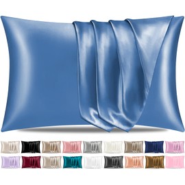 Pamposh Satin Silk Pillowcases For Hair And Skin 2 Pack Standard Size with Envelope Closure (2 Pcs Pillowcases (50 x 75 cm), Airy Blue)