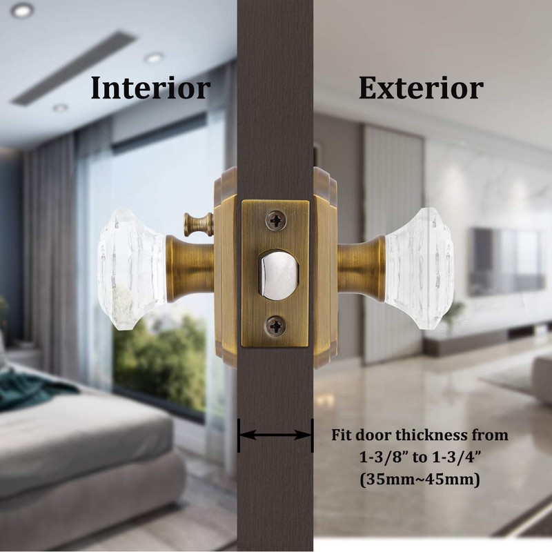 Gobrico 3 Pack Privacy Crystal Glass Door knobs with Lock,Heavy
